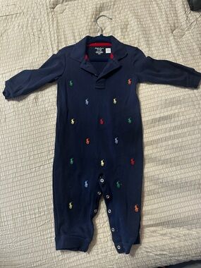 Ralph Lauren Navy One-Piece with Multicolor Pony Embroidery